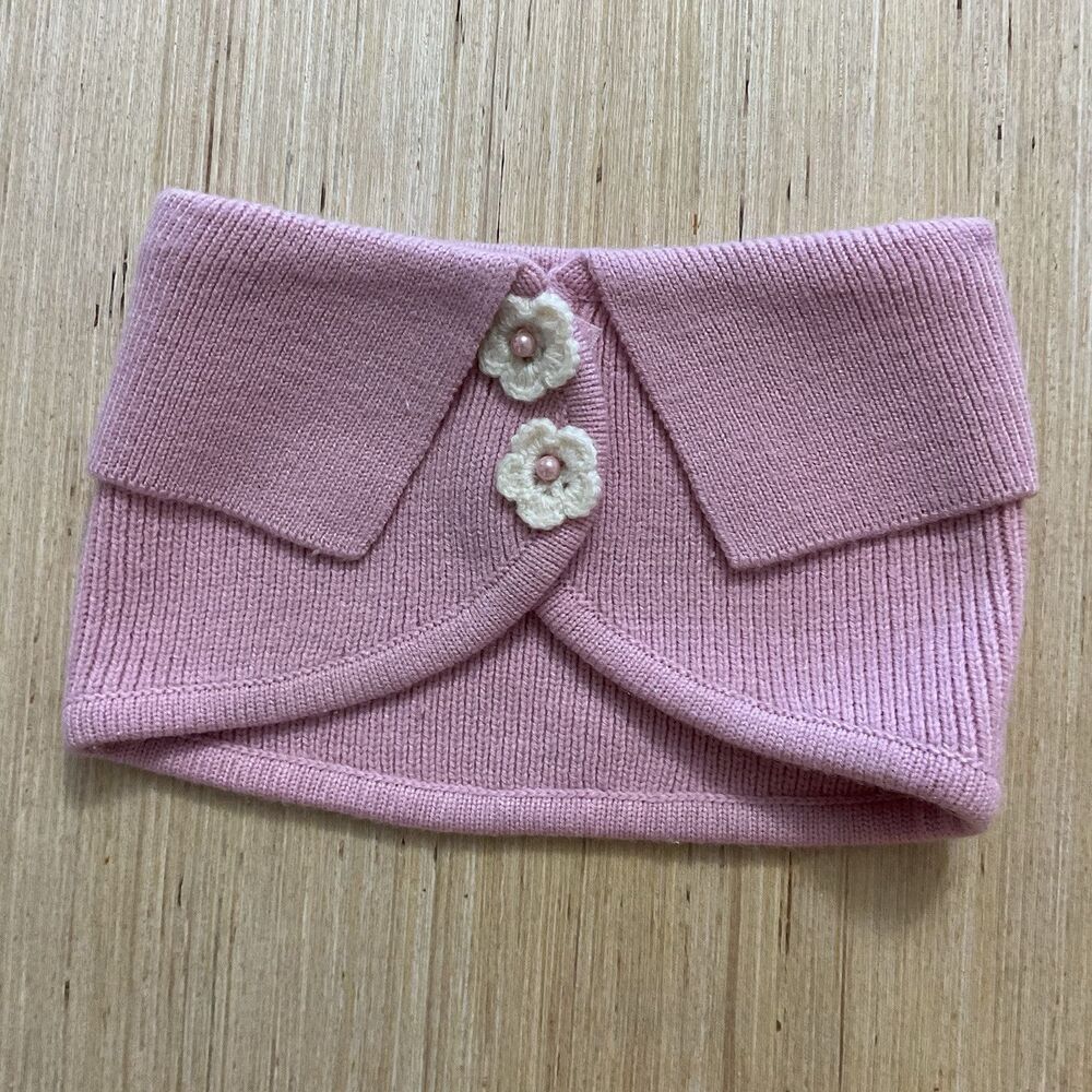 Simply Shabby Chic Pink Knit Baby Shawl Collar Neckwear Size Medium  Easter